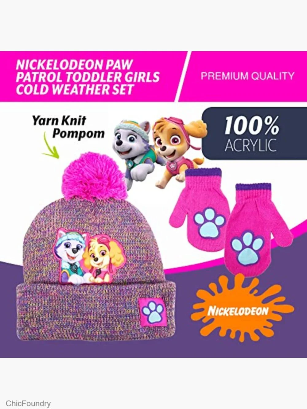 Paw Patrol Toddler Girls Beanie and Mittens Set Winter Hat Cold Weather Gear